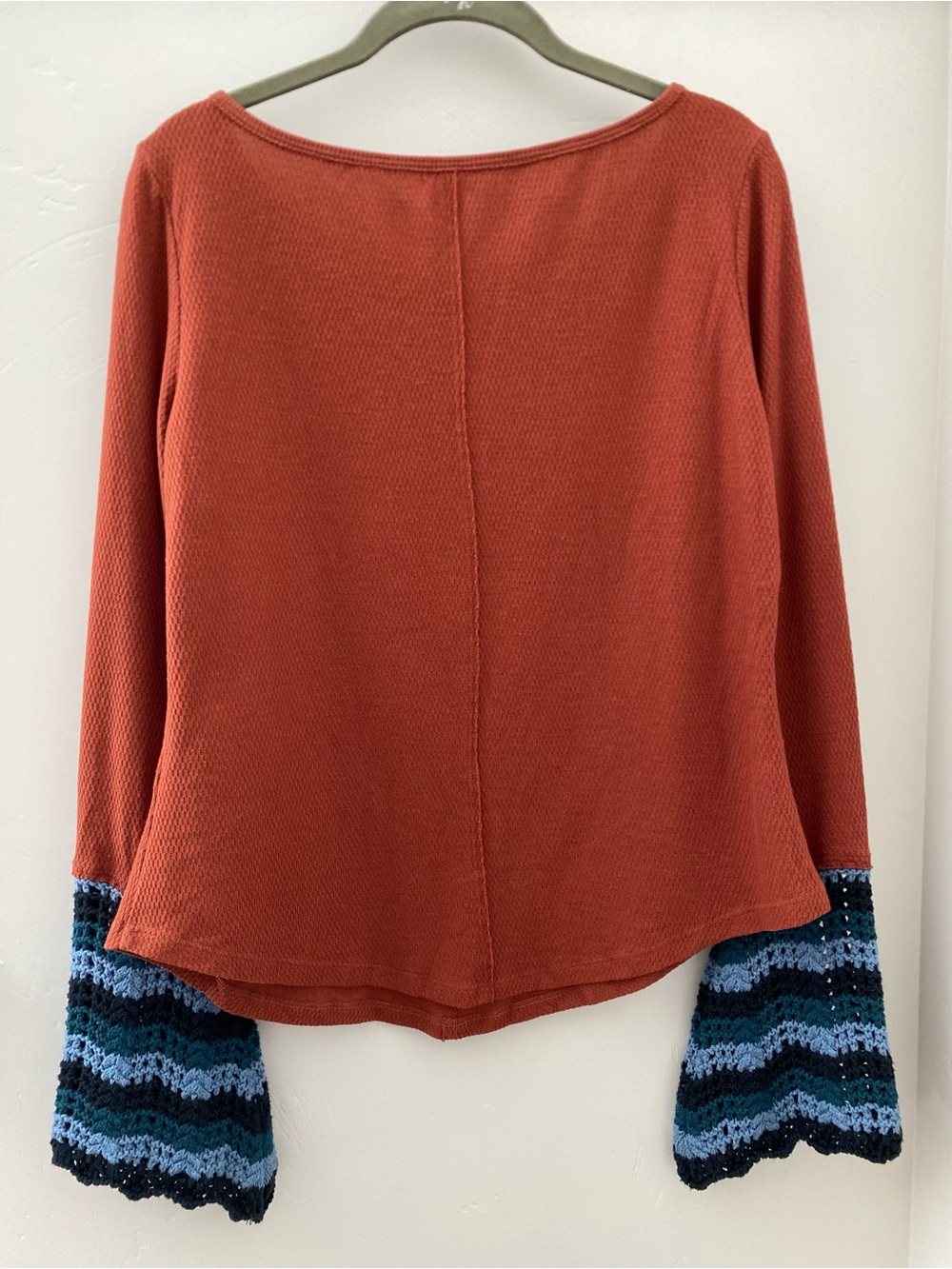 Pilcro Anthropologie Crochet Cuff Top Waffle Knit Cedar Long Sleeve Small - Picture 5 of 10